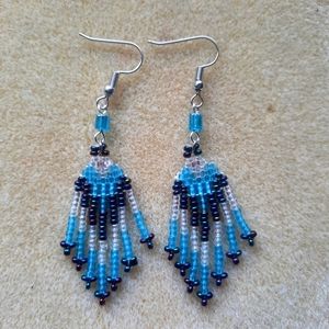 Blue Beaded Tassel Earrings